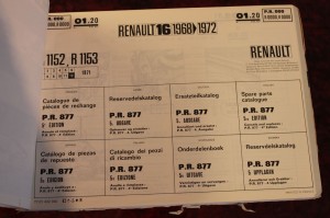  PR877 Renault 16 R1152, R1153 1968-1972